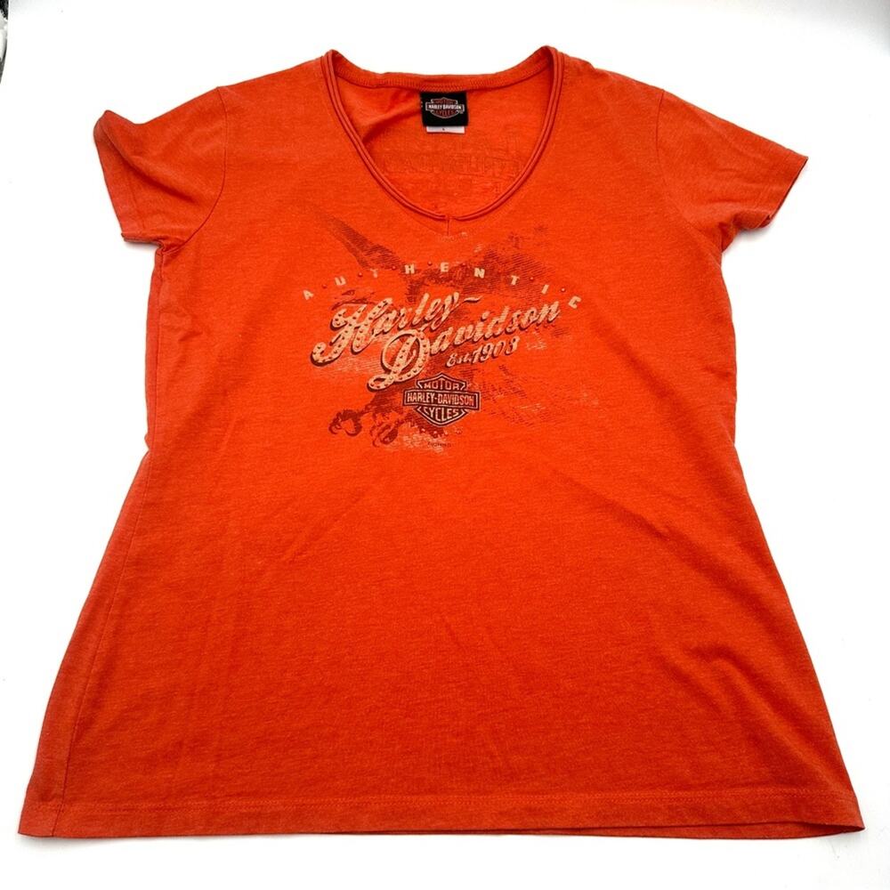 HARLEY DAVIDSON - Little Rock, AR - women's orange bikers t-shirt - SIZE LARGE